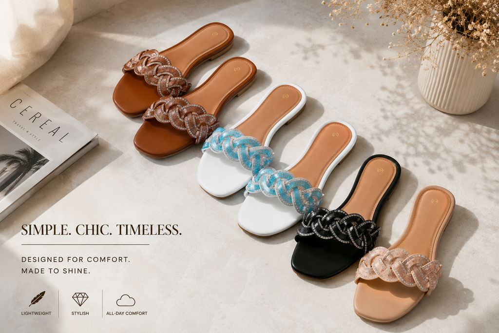 Glam Knot Rhinestone Slide Sandals – Women’s Summer Flats