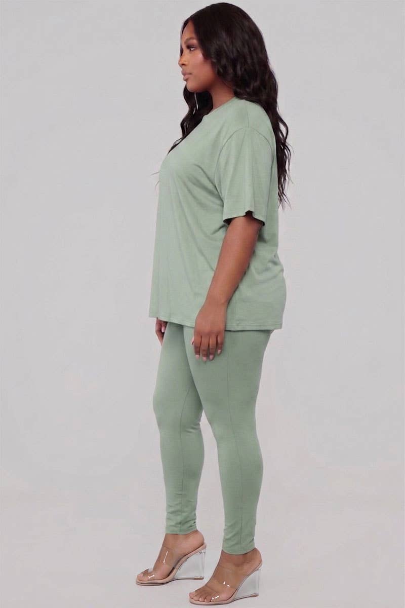 Plus Size Oversized T-shirt & Leggings Set: Tomato Cream / 3X