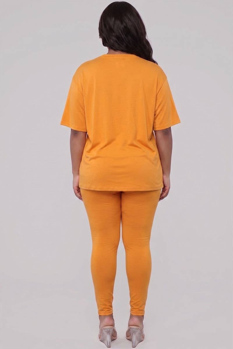 Plus Size Oversized T-shirt & Leggings Set: Tomato Cream / 3X