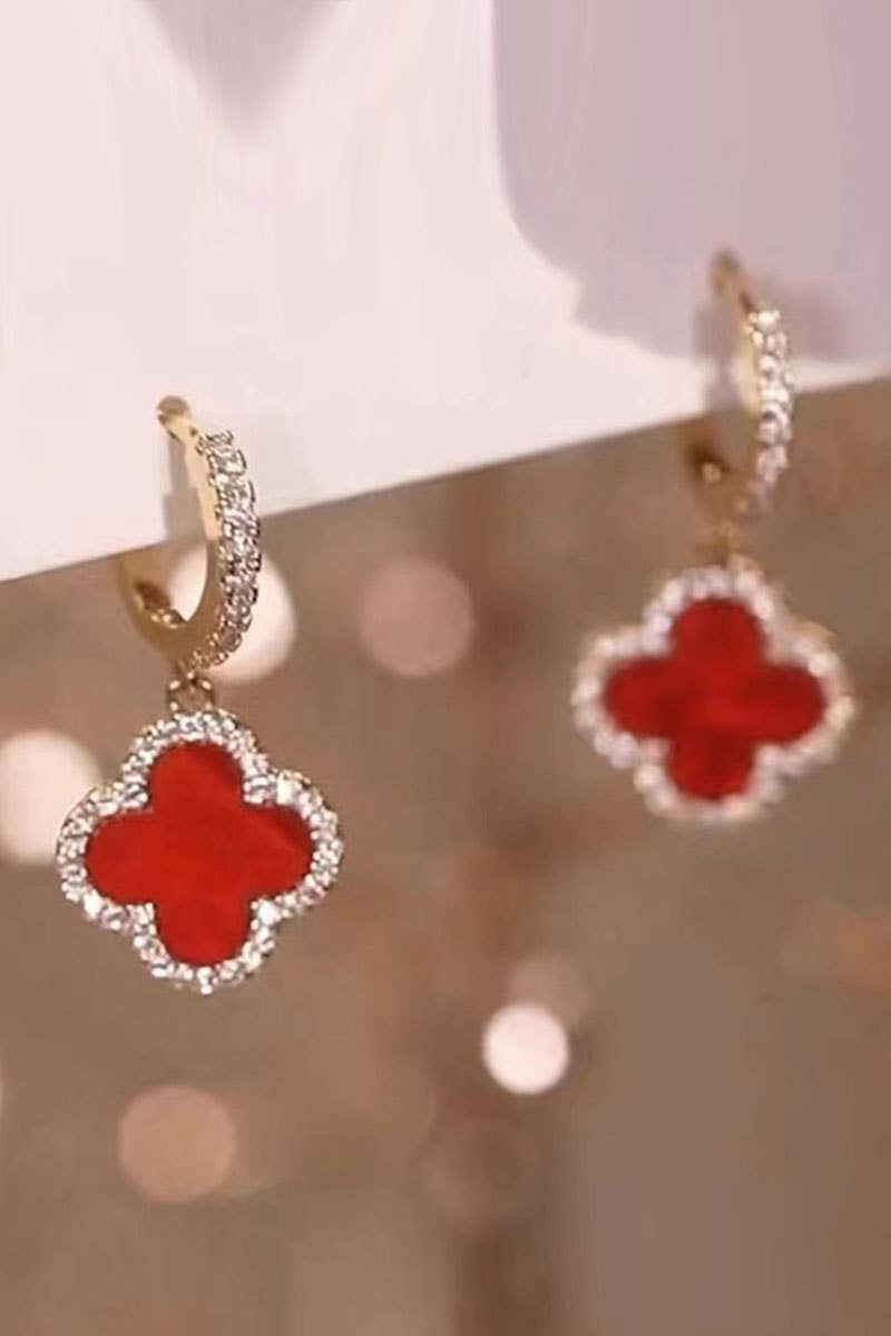 Clover Drop Hoop Earrings: White