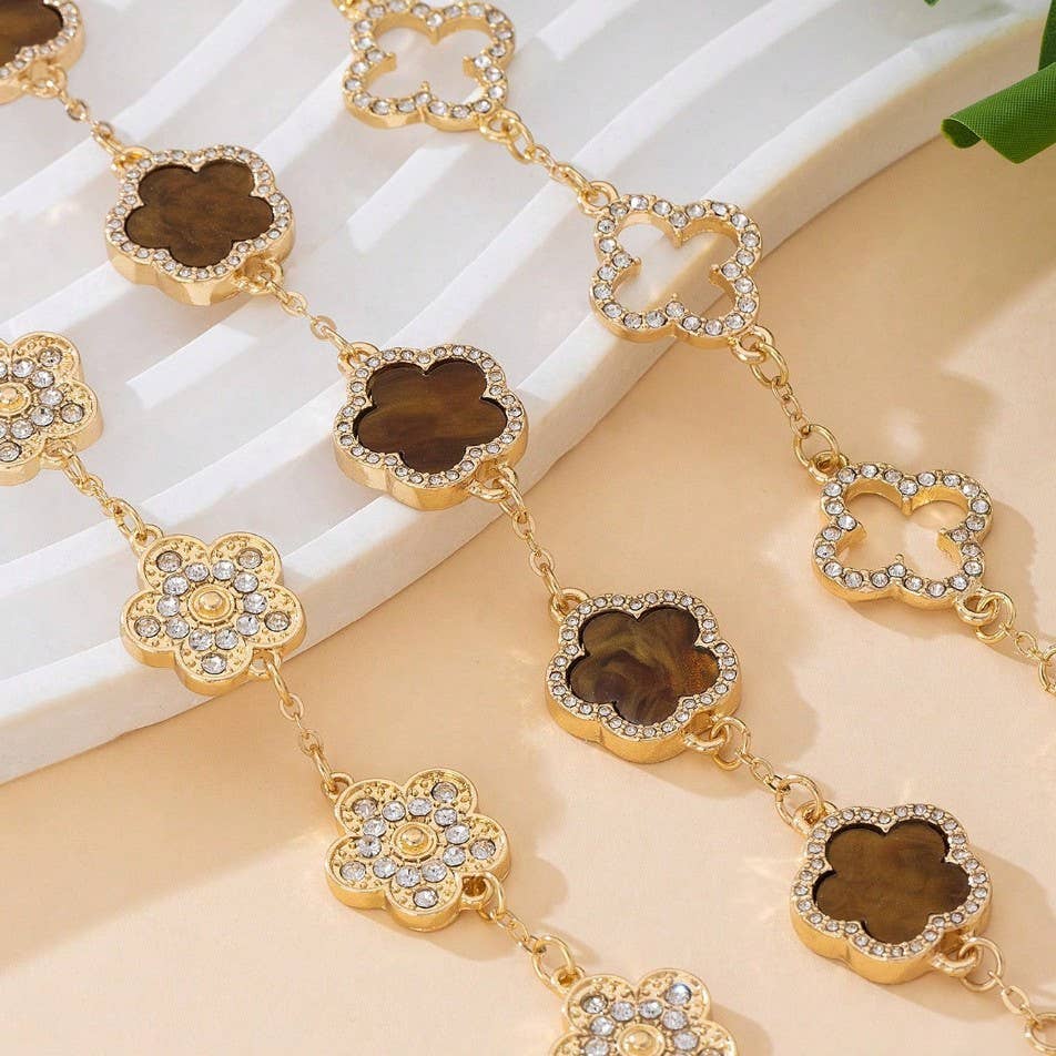 Clover Crystal Link Bracelet Set ( 3 pcs): Pink