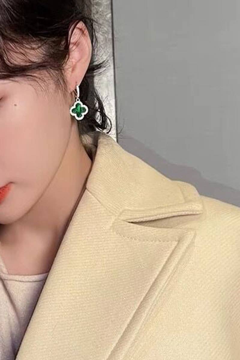 Clover Drop Hoop Earrings: Black