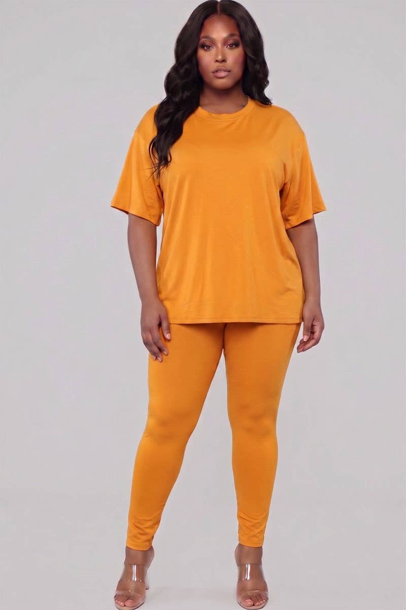 Plus Size Oversized T-shirt & Leggings Set: Tomato Cream / 3X
