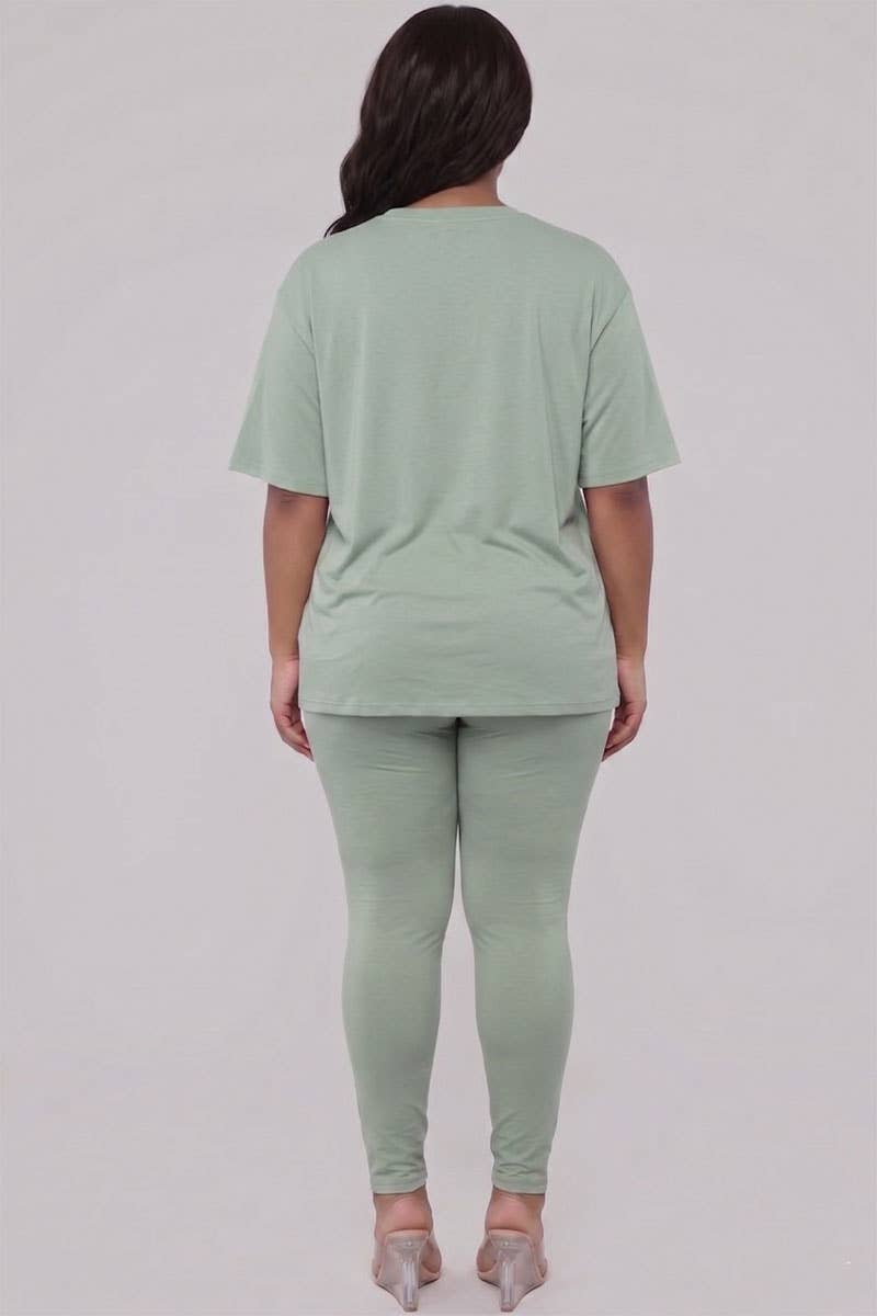 Plus Size Oversized T-shirt & Leggings Set: Tomato Cream / 3X