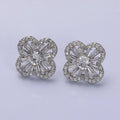 Gold Filled Clover Quatrefoil Baguette CZ Stud Earrings: Silver