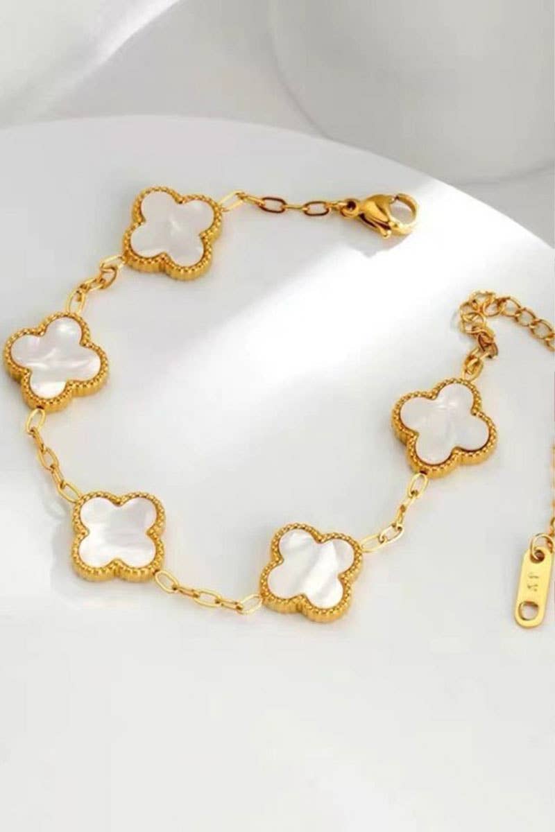 Leaf Clover 18K Stainless Steel Bracelet: Yellow Gold
