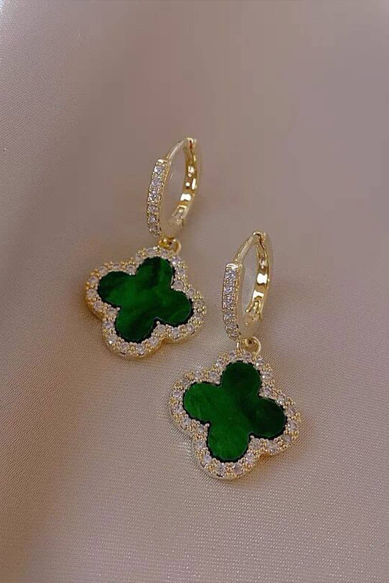 Clover Drop Hoop Earrings: White