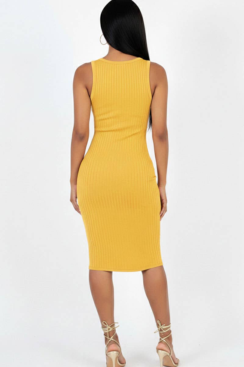 Casual Ribbed Split Neck Bodycon Dress: Burgundy / M