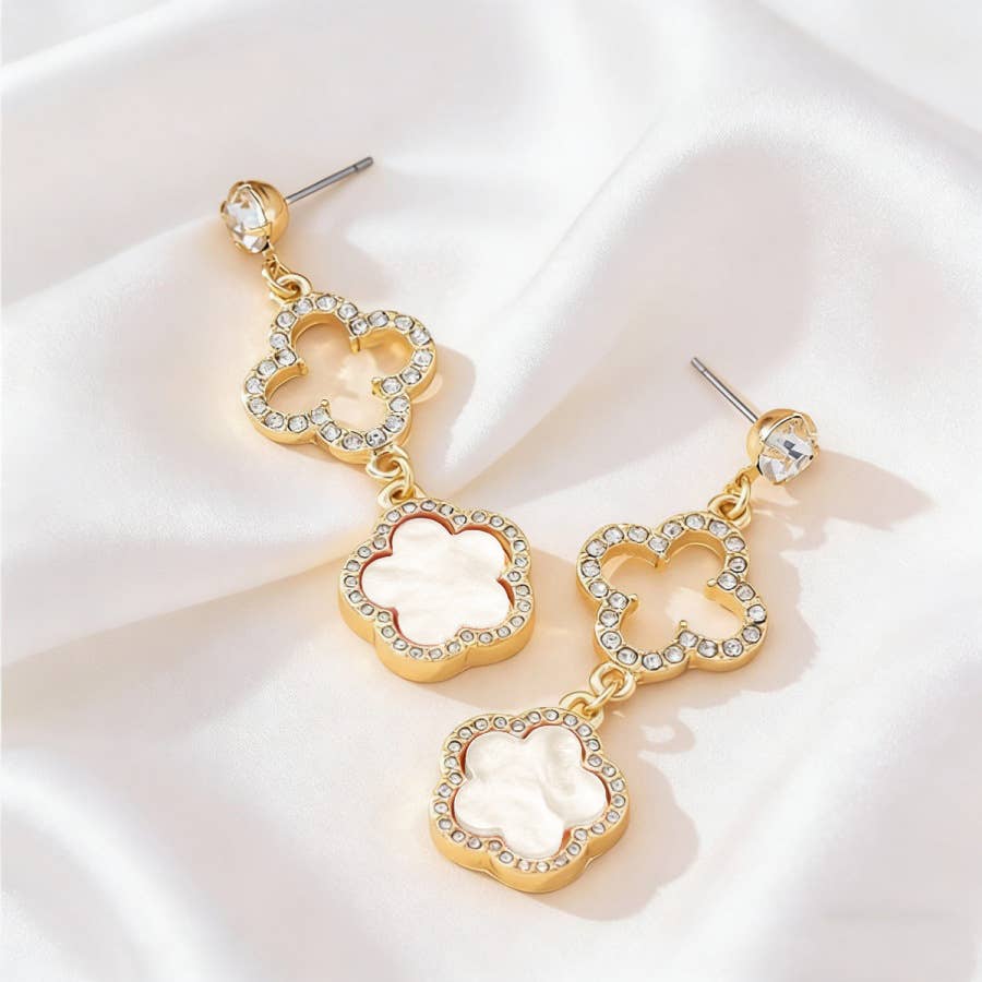 Crystal Clover Statement Drop Earrings: Pink