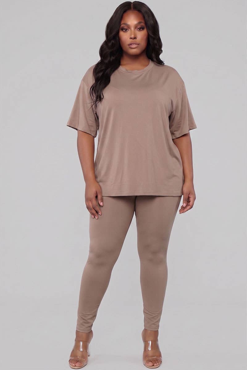 Plus Size Oversized T-shirt & Leggings Set: Tomato Cream / 3X