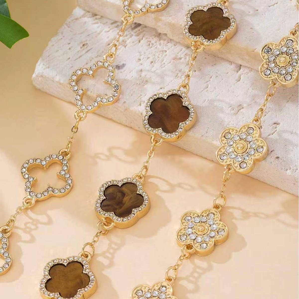Clover Crystal Link Bracelet Set ( 3 pcs): Pink