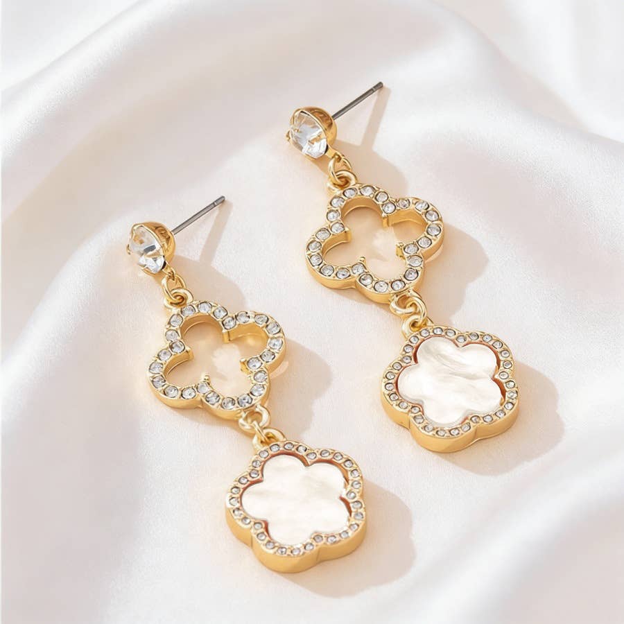 Crystal Clover Statement Drop Earrings: Pink