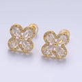 24K Gold Filled Clear CZ Micro Paved CZ Quatrefoil Stud Earrings in Gold & Silver | AB688 AB689: Gold