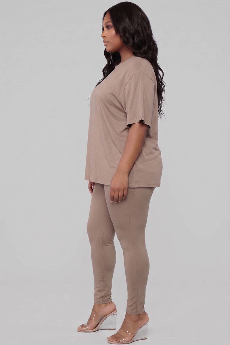 Plus Size Oversized T-shirt & Leggings Set: Tomato Cream / 3X