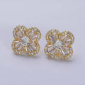Gold Filled Clover Quatrefoil Baguette CZ Stud Earrings: Gold