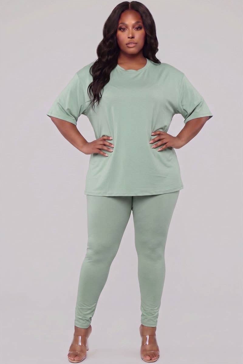 Plus Size Oversized T-shirt & Leggings Set: Tomato Cream / 3X