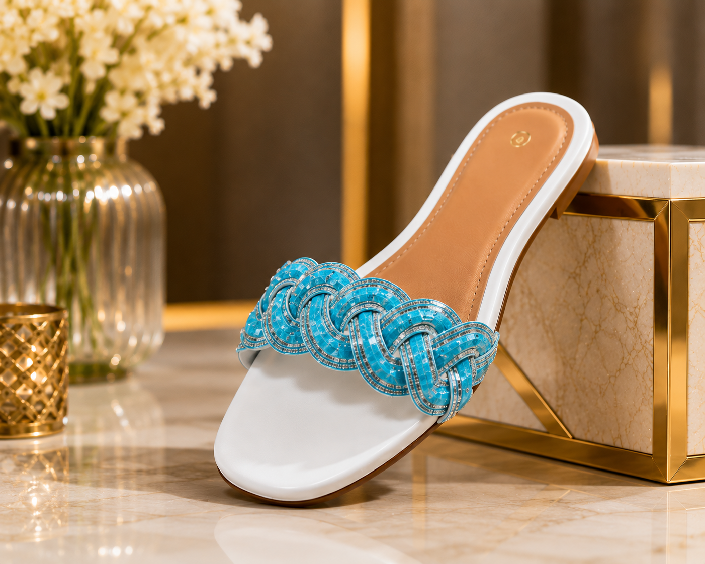 Glam Knot Rhinestone Slide Sandals – Women’s Summer Flats