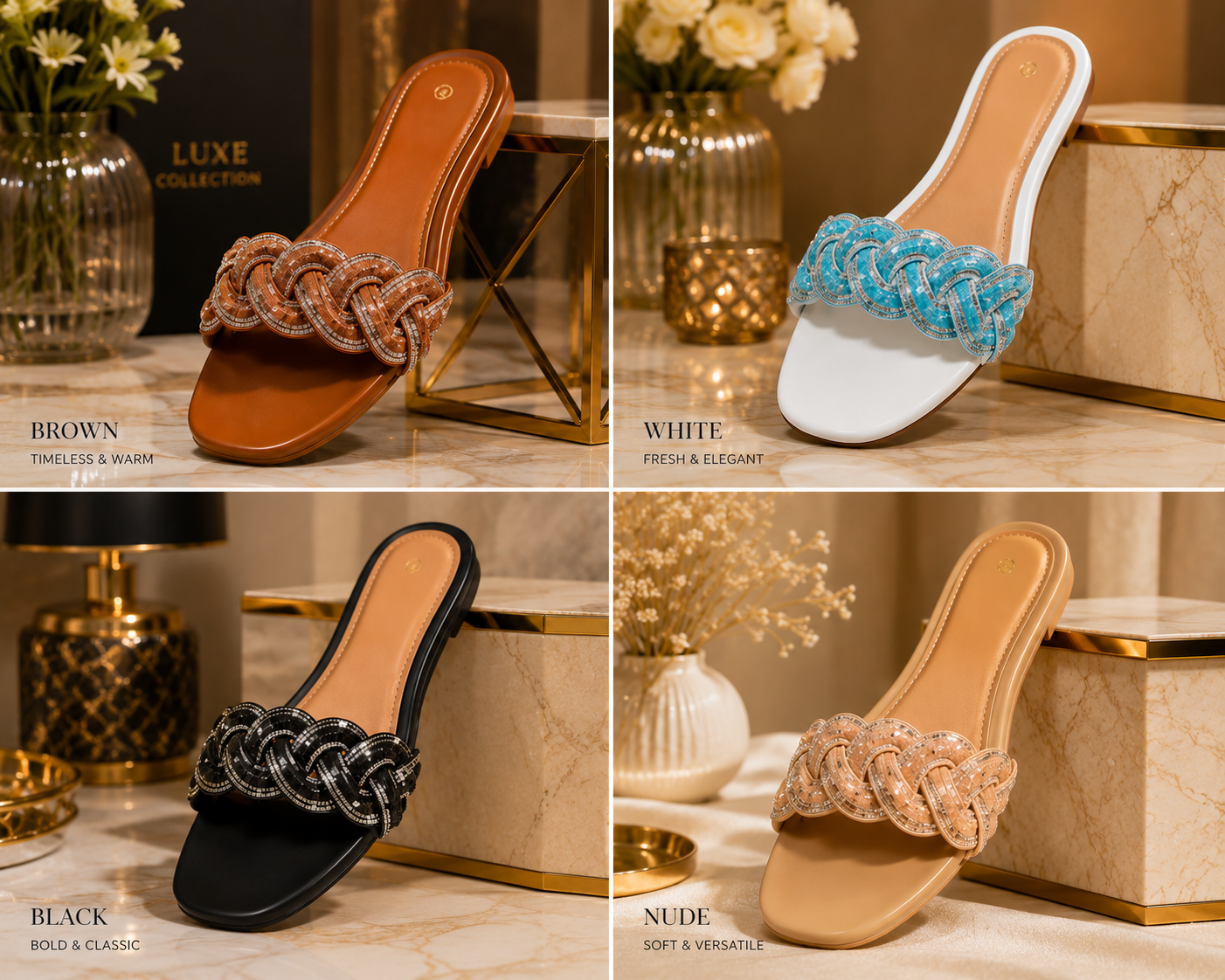 Glam Knot Rhinestone Slide Sandals – Women’s Summer Flats