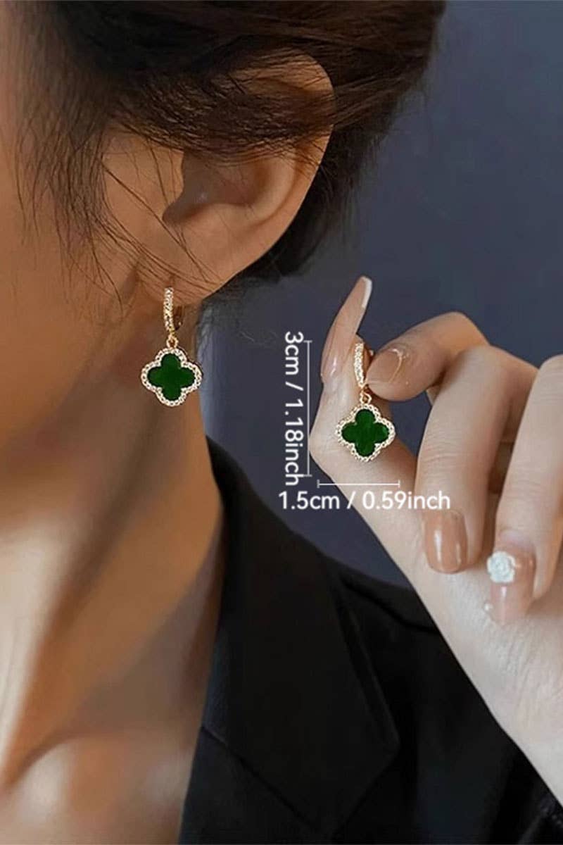 Clover Drop Hoop Earrings: Black