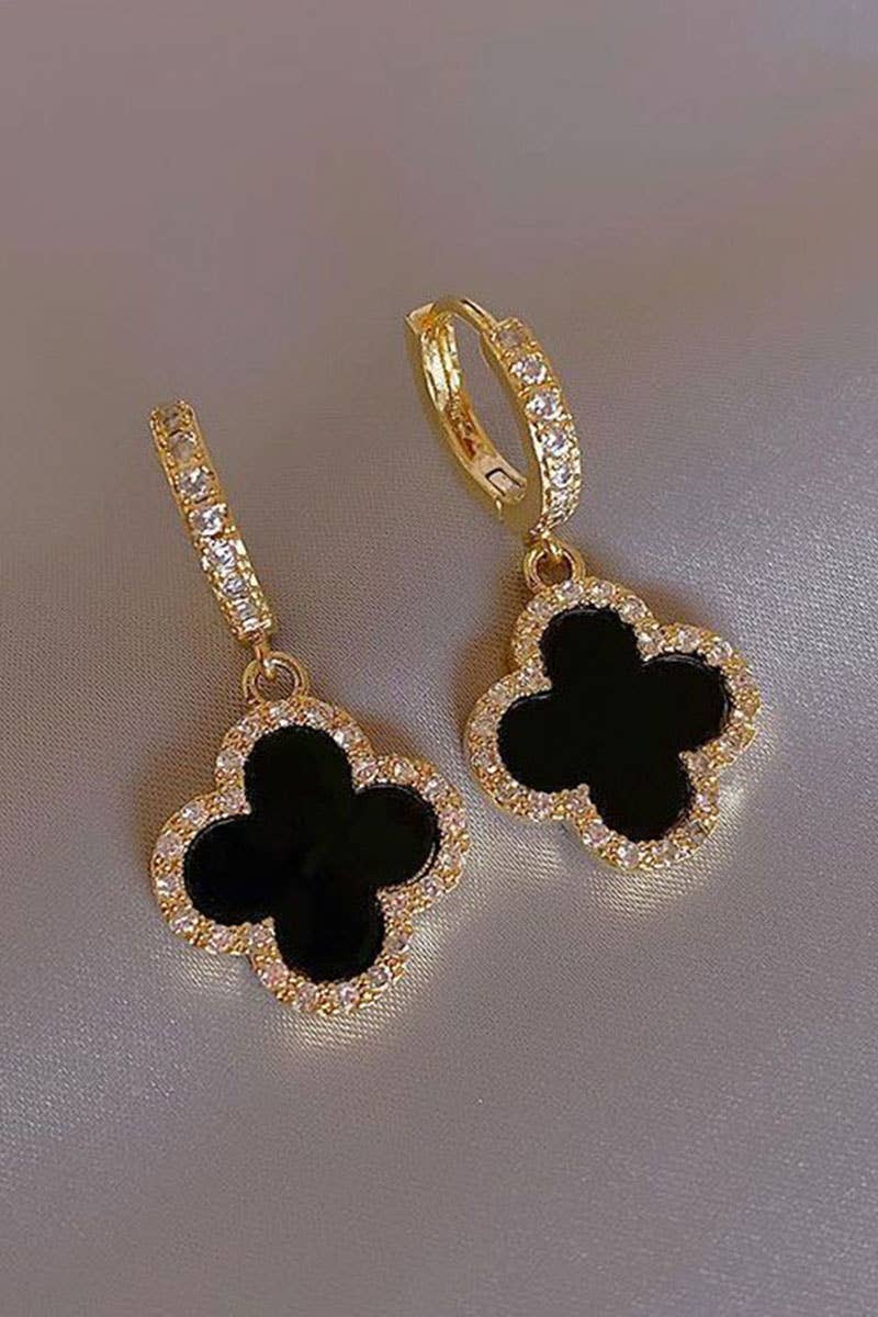 Clover Drop Hoop Earrings: Black