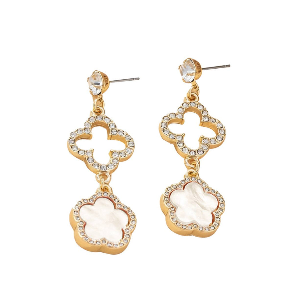 Crystal Clover Statement Drop Earrings: Pink
