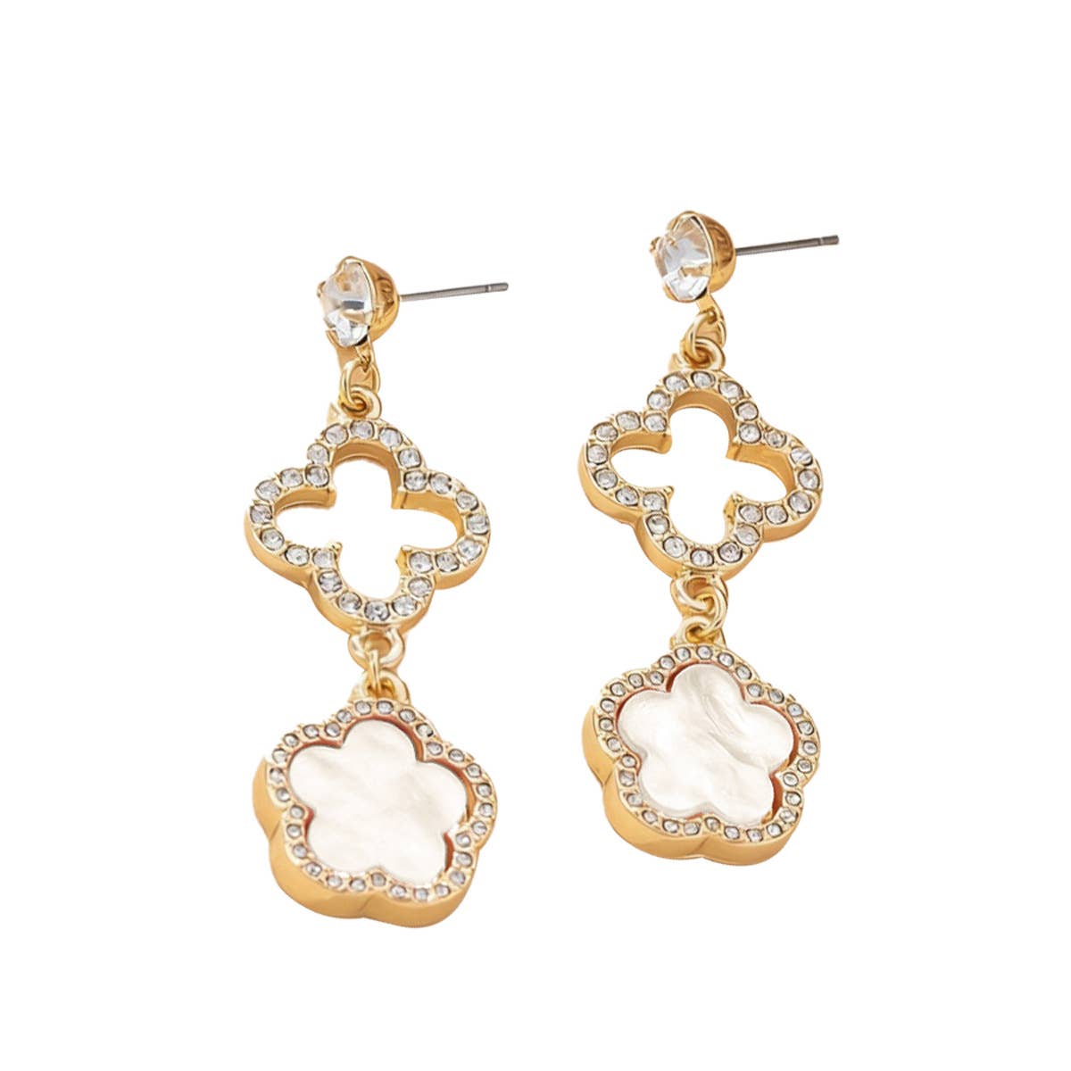 Crystal Clover Statement Drop Earrings: Pink