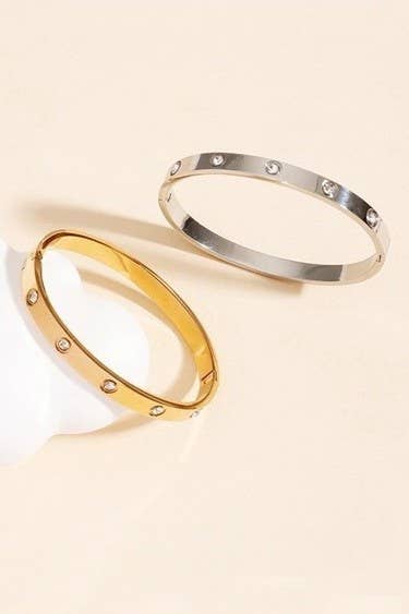 18K NON-TARNISH WATERPROOF STAINLESS STEEL BANGLE | 40B5153: Silver