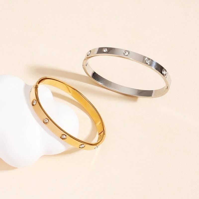 18K NON-TARNISH WATERPROOF STAINLESS STEEL BANGLE | 40B5153: Silver