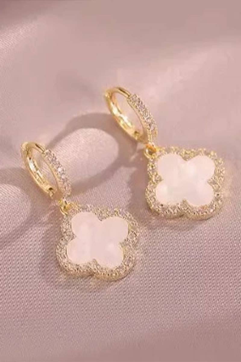 Clover Drop Hoop Earrings: Black