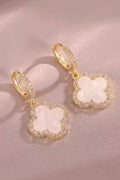 Clover Drop Hoop Earrings: White