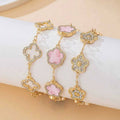Clover Crystal Link Bracelet Set ( 3 pcs): Pink