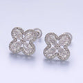 24K Gold Filled Clear CZ Micro Paved CZ Quatrefoil Stud Earrings in Gold & Silver | AB688 AB689: Silver