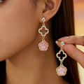 Crystal Clover Statement Drop Earrings: Pink