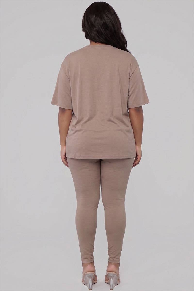 Plus Size Oversized T-shirt & Leggings Set: Tomato Cream / 3X
